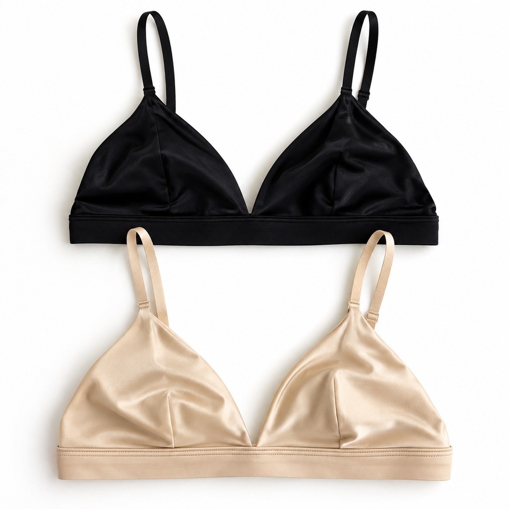 Aritzia Talula Set of 2 Satin Triangle Bralettes Black and Nude Size Small S